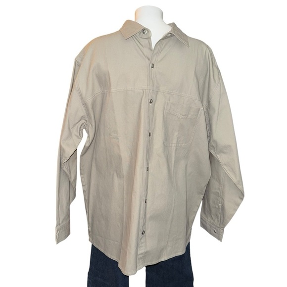 Vintage 90’s Marlboro Man Gear XL Beige Button-Up Shirt heavy 100% Cotton - Picture 2 of 5